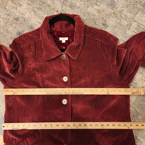 J. Jill Corduroy Red Wine Maroon Pleat Back Button Front Jacket Size Large - Picture 9 of 16